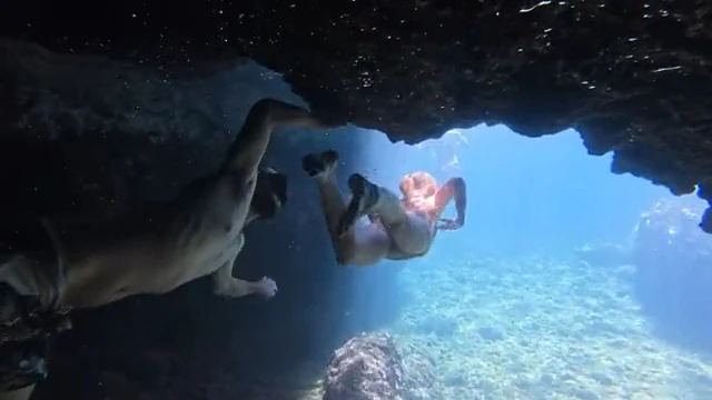 Swimming inside a sea cave near Hvar